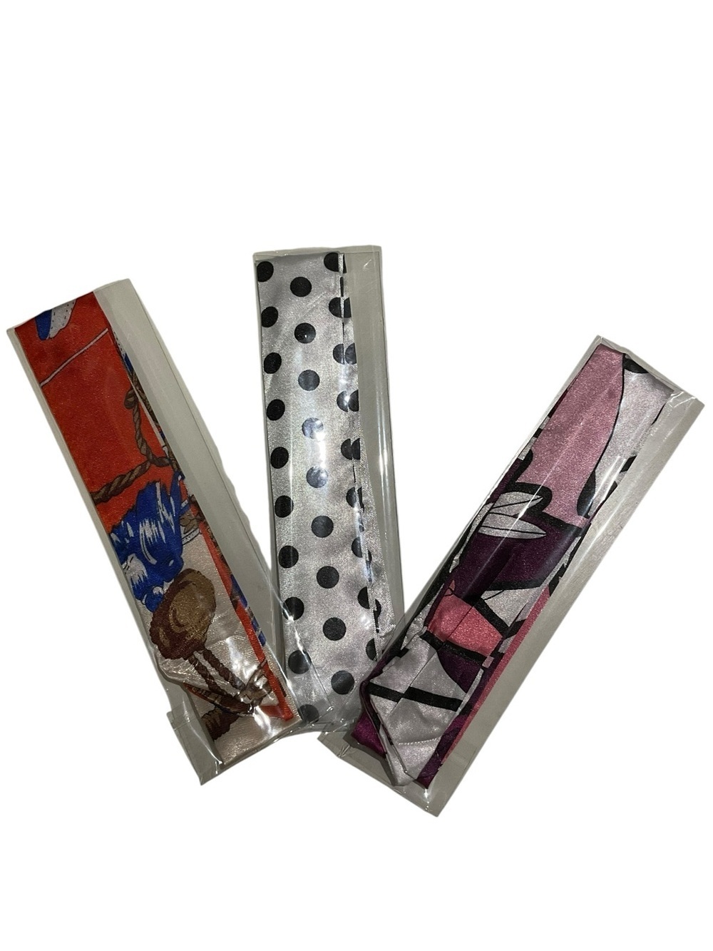 Women's Printed Satin Hand Bag or Hair Scarves - Pink, White Polka Dot, Red
